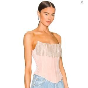 LPA Maddalena Pink Velvet Rhinestone Fringe Corset Top